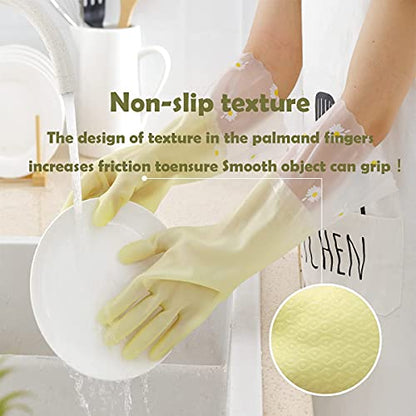 KAQ Dishwashing Gloves - 3 Pairs Reusable Non-Slip Rubber Kitchen Gardening Household Gloves - color: Large