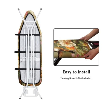 Hummingbird Flower Cover for Ironing Board 15x54 Inch Standard Size Iron Board Cover with Elastic Edge Universal Fit, Hook and Loop Design - color: Hummingbird Flower