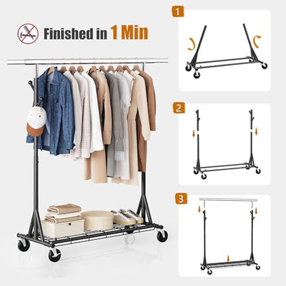 Gewudraw Clothes Rack Heavy Duty 530 LBS Capacity, Portable, Foldable,Black - color: Black, style: Single Rod