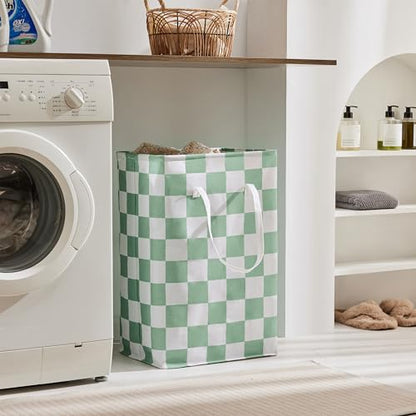 Ohocut Checkered Laundry Hamper, Pack of 2, Sage Green Aesthetic Cute Large Collapsible Cloth Hampers Basket for Storage Organization Cute Aesthetic, 2 x 75L - color: Green