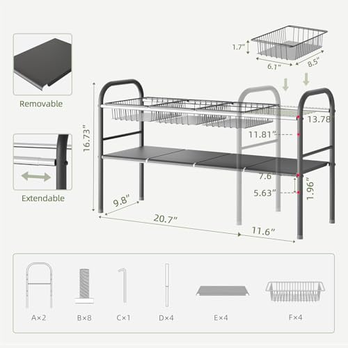 Under Sink Organizers and Storage,Expandable under cabinet organizer Shelf - size: 4 Panels and 4 Baskets