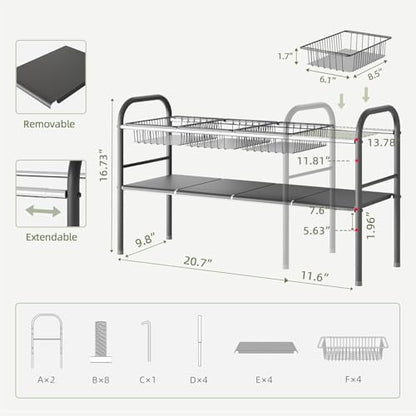 Under Sink Organizers and Storage,Expandable under cabinet organizer Shelf - size: 4 Panels and 4 Baskets