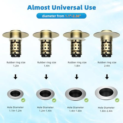 Universal Bathroom Sink Drain Stopper Hair Catcher, Brushed Gold - color: Brushed Gold Finish