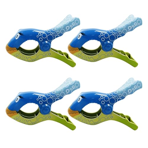 4PCS Large Beach Chair Towel Clips Heavy Duty Decorative Animal Dolphin Fish-Shaped Towel Clips for Beach Pool Cruise (Blue Style) - color: Blue Style