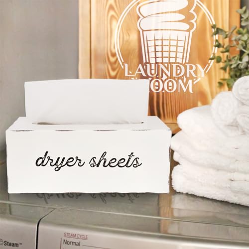 AuldHome Design Dryer Sheet Dispenser; Countertop Rustic White Fabric Softener Sheet Holder for Laundry Room - color: White