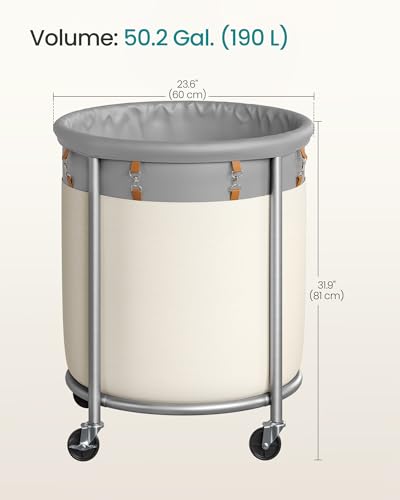 SONGMICS Laundry Basket with Wheels, 190 L, Steel Frame, Removable Bag - color: Dove Gray + Cream White, size: 190 L (1-Section)