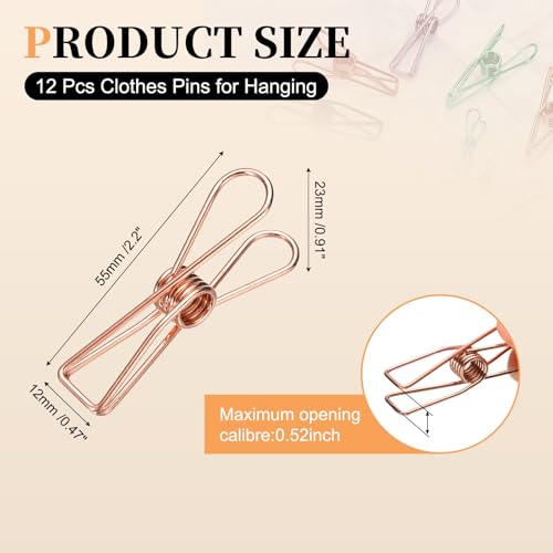 uxcell 12Pcs Clothes Pins for Hanging, 2.2" Metal Clothing Clips Heavy Duty Laundry Spring Pegs, Clothesline Clip Paper Holder Sealer for Holding Clothes, Paper, Food Packages, Rose Gold - color: Rose Gold, size: 2.2"