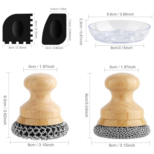 Scrubber for Cast Iron Pan, Pot Cleaner with 2 Scrapers,Chain Mail Cleaning Brush for Dishes, Pots, Pans, Griddles, Grills(Large Chain Mail,2pcs) - size: Large Chain Mail 2pcs