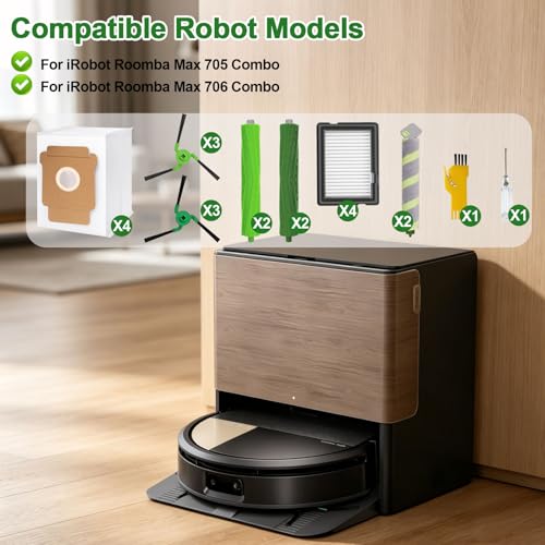 Replacement Parts for iRobot Roomba Max 705 Combo/706 Combo Robot Vacuum Cleaner Accessories 22 Packs 2 Sets of Roller Brushes, 4 Filters, 6 Side Brushes, 2 Roller Mops, 4 Bags - color: style 1