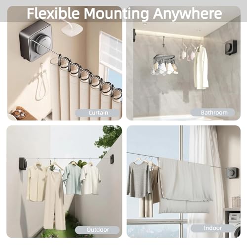 15.7Ft Retractable Clothesline Indoor & Outdoor, Heavy Duty Anti-Sag Wall Mounted Stainless Steel Laundry Drying Line for Balcony, Laundry Room, Bathroom, Motorhome, Dormitory, Travel