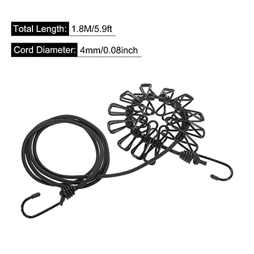 uxcell Travel Clothesline, Portable Clothesline with 12 Clothespins, 1.8M/5.9ft Windproof Stretchy Elastic Laundry Clothes Line for Backyard Hotel Camping Indoor Outdoor, Black - color: Black