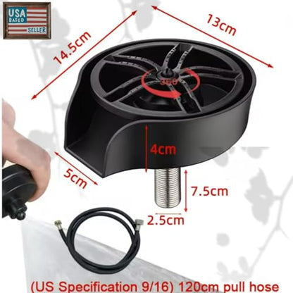 2-in-1 Glass Rinser & Sink Sprayer Attachment – High Pressure Cup Washer for Kitchen Sink – Matte Black Bottle Cleaner -Stainless Steel Cup Cleaner (Fits Standard Counter Holes) - color: Black