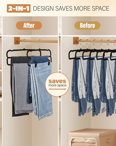 WJWSKI Velvet Pants Hangers with Double Non Slip Bar - with Adjustable Clips- Thin Space Saving Clothes Hanger - 360° Swivel Felt Trouser Hanger Perchas Terciopelo 10 Pack (Black) - color: Black
