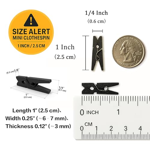 LWR CRAFTS Wooden Mini Clothespins 100 Per Pack 1" 2.5cm (Black) - color: Black