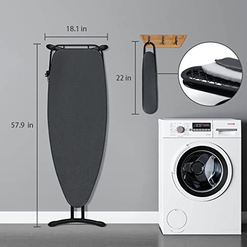 Duwee 18"x48" Deluxe Ironing Board with Retractable Iron Rest - color: Black