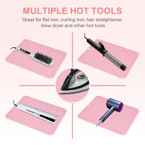 Suafrnut Oversize Silicone Heat Resistant Mat for Hair Tools(14.2" x 11") - color: Pink