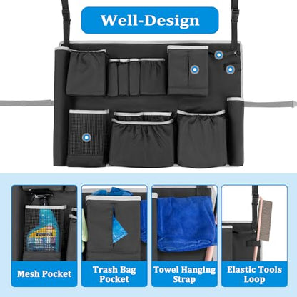 HODRANT Trash Can Caddy Bag with 13 Pockets Fit 32-55 Gallon Garbage Bin - color: Black with gray edge