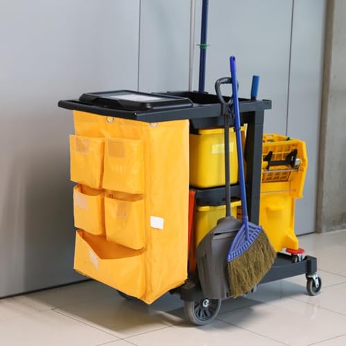 Janitorial Cart Bag Waterproof Canvas Cleaning Tote Large Capacity Cleaning Supply Bag for Housekeeping and Trash Collection - color: Yellow