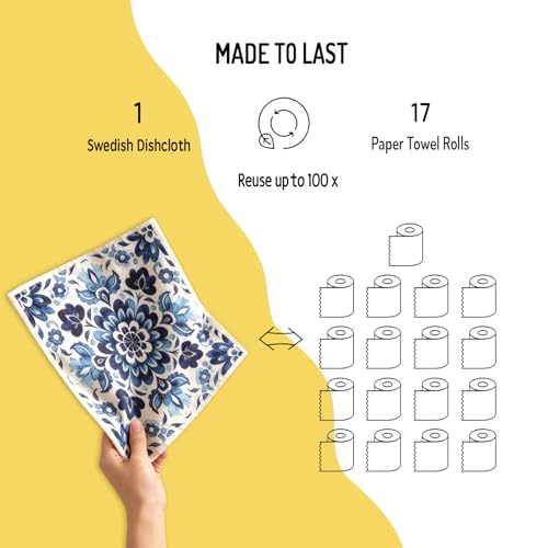Swedish Dishcloths 6 Pack, Reusable Paper Towels Super Absorbent and Quick Drying for Kitchen, Biodegradable Washable Dish Towels Dishwasher Safe, Cleaning Cloths with WaterColor Design (Grid) - color: Grid Theme