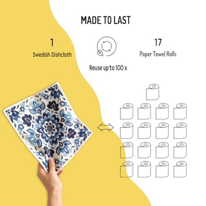 Swedish Dishcloths 6 Pack, Reusable Paper Towels Super Absorbent and Quick Drying for Kitchen, Biodegradable Washable Dish Towels Dishwasher Safe, Cleaning Cloths with WaterColor Design (Grid) - color: Grid Theme