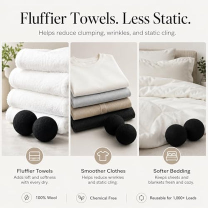 Wool Dryer Balls, New Zealand Dryer Balls Drying Balls Fabric Softener Ball for Laundry（Pack of 6) (Black) - color: Black