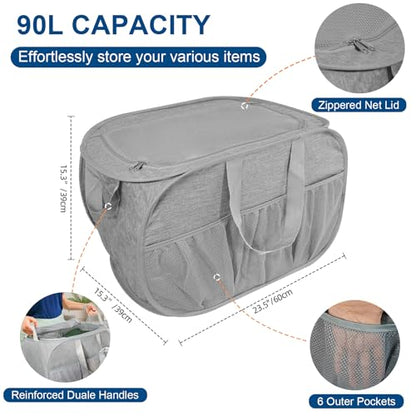 Collapsible Laundry Baskets, Tear Proof Pop Up Laundry Hamper with Lid, Dual Handles Durable Foldable Laundry Basket, Easy to Carry Laundry Hamper for Home, Laundry Room, Bedroom, Dorm, Travel Grey - style: Grey with Lid