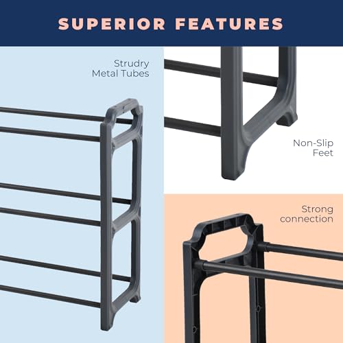 Happhom 3-Tier Expandable Shoe Organizer - Space Saver Shoe Shelf with Smart Design for Closet, Entryway and Small Spaces, Dark Grey (CSR-01) - style: CSR-01