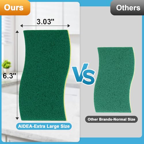 AIDEA XL Scrub Sponges Kitchen 6Count, Heavy Duty Sponges for Dishes - color: Green-extra Large