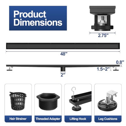 Neodrain 48-Inch Linear Shower Drain-Matte Black,with Tile Insert Grate - color: Matte Black, size: 48 IN