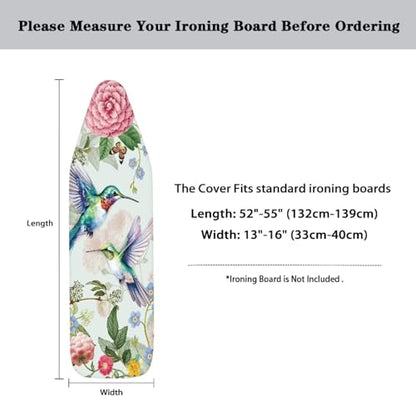 Hummingbird Ironing Board Cover with Elastic Edge Non Stick Scorch Stain Resistant Cover Heavy Duty Iron Pad Covers Standard Boards with Hook and Loop Fastener Strap - color: Hummingbird