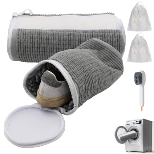 Shoe Washing Machine Bag,Blue and white stripes Mesh Shoe Washing Bag for Washing Machine - Large Size Fits various Shoes, Chenille Fabric Protection, Zipper Laundry Bag for Sneakers (2 Pcs) (Grey) - color: Grey