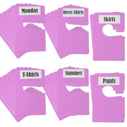 32 Pack White Clothing Rack Size Dividers Plus 75 Labels (1 Inch) and 30 Large Blank Labels, Large Rectangular Clothing Closet Dividers (Purple) - color: Purple, size: 32 PACK