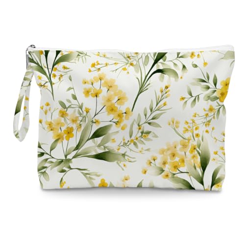 Fokongna Floral Print Wet Bag, Small Portable Waterproof Multi-Functional Organizer for Women, Yellow Watercolor Wildflower, Ideal for Daily, Beach & Travel - color: Yellow Watercolor Wildflower