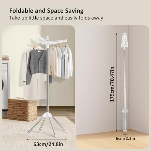 SUYU Clothes Drying Rack, Foldable Drying Rack Clothing, Laundry Drying Rack, 59-Inch Indoor Clothes Airer with 3 Rotatable Arms, Stainless Steel,4 Legs,White and Silver SNJ101 - style: 1-Tier