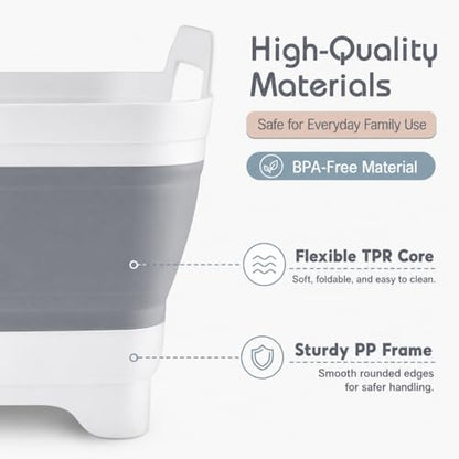Collapsible Dish Basin with Drain Plug, Foldable Wash Basin 2.4 Gal (9L) - color: Gray