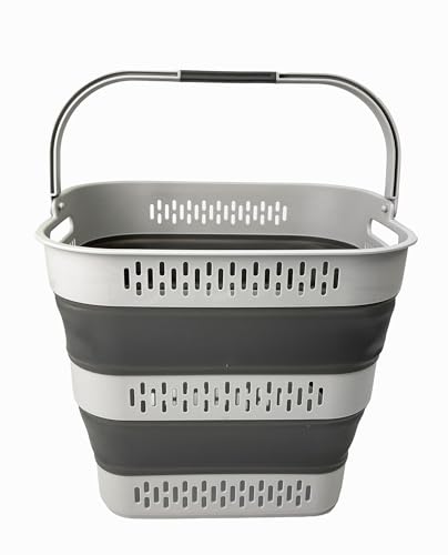 SAMMART 40L (10.5 Gallon) Collapsible Plastic Laundry Basket with Handles - Foldable Pop Up Storage Container/Organizer - Portable Laundry Hamper - Space Saving (1, Grey) - color: Grey