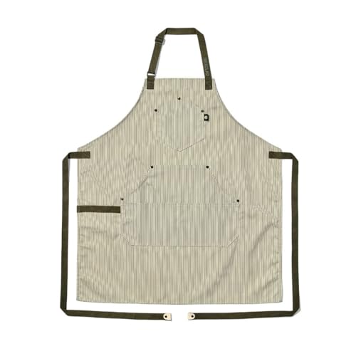 HexClad Eco Modern Chef Apron for Cooking and Grilling, Professional HexTwill Fabric Aprons with Pockets - color: Classic Stripe Forest