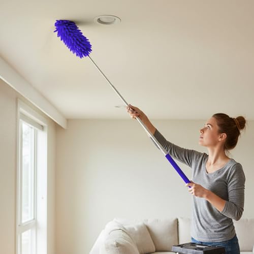 Microfiber Feather Duster with 29 in Telescoping Pole and Bendable Head for Ceiling Fans, Ceilings, Blinds, Furniture and Cars, Purple - color: Purple