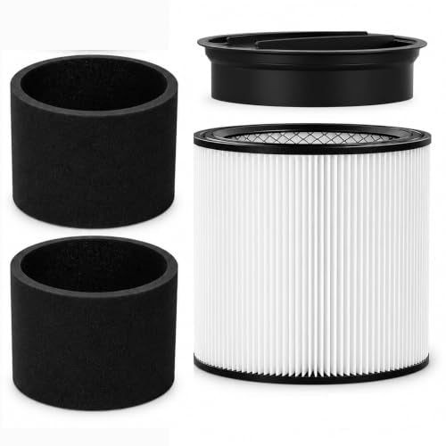 90304 Replacement Filter for Shop Vac, 1 Filters + 1 Lids + 2 Foam Sleeves - color: Ivory White
