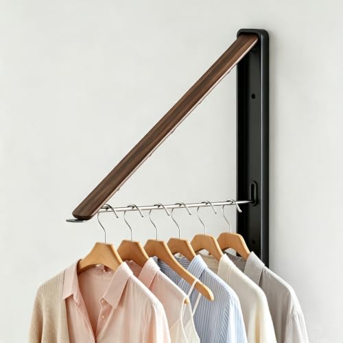 Folding Clothes Hanger Rack Wall mounted for Laundry Clothes Drying Rack - color: Walnut, size: 1 Rack