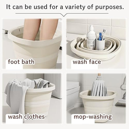 Folding Bucket, Water Bucket, 5L, 10L, Thick, Multi-Functional, Convenient, Foot Bath, Square, Stylish, Camping, Laundry, car wash, Foot Bath, Fishing (Beige-5L) - color: Beige-5l