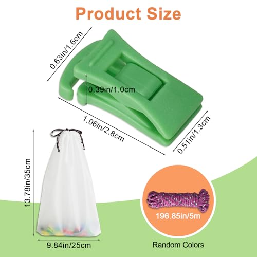 100 Non Slip Sock Clips, with Drawstring Bag and Clothesline