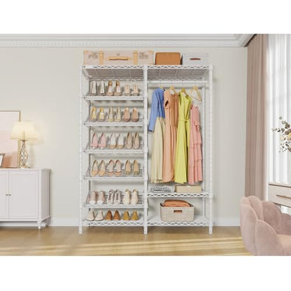 VIPEK S20 7-Tiers Shoe Rack with Hanging Rod, Metal Closet Organizer, White - color: White, size: S20