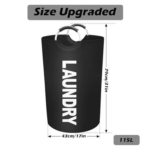 Vivicreate 115L Large Laundry Basket, Tall Collapsible Laundry Hamper with Aluminum Handles, Foldable Freestanding Clothes Storage Bin for Bedroom, Dorm, Bathroom (BLACK) - color: BLACK