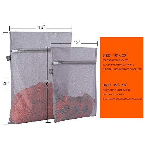 Lingerie Bags for Washing Delicates, Grey Laundry Bag for Delicates, M+L - color: Grey, size: 1L(16x20")+1M(12x16")