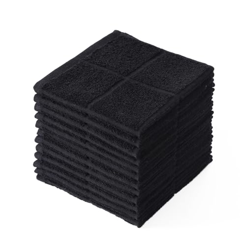 Glynniss Kitchen Dish Cloths for Washing Dishes, Black Terry Dish Rags - color: Black, size: 11x11 inches