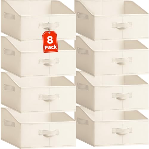 Criusia Closet Organizers Bins 8 Pack - Large Closet Shelf Organizer with Handles - Fabric Trapezoid Home Organization and Storage Baskets for Organizing Clothes Toy Blanket Towel Purse Hats - color: Beige, size: 8 pack-Large