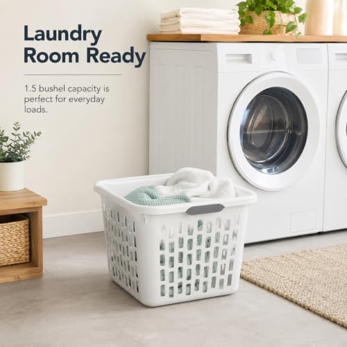 White Laundry Basket 1.5 Bushel Square with 2 Handles - color: White 1.5 Bushel