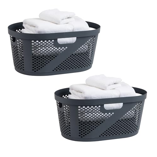 Mind Reader 40L Ventilated Laundry Baskets, Lightweight Clothes Hamper with Cutout Handles for Bathrooms and Closets, Plastic, Set of 2, Gray - color: Gray