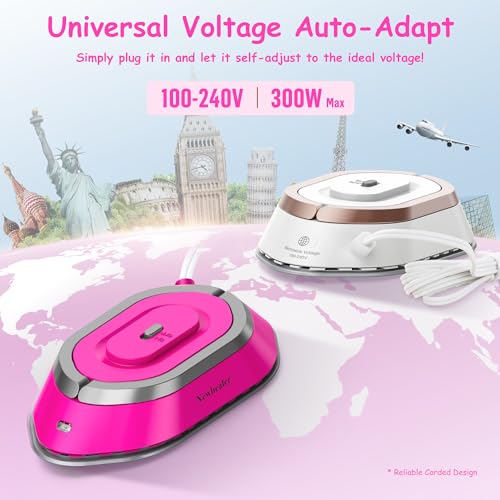 Newbealer Travel Iron Set, 100-240V Mini Dry Iron for Clothes (No Steam) - color: Hotpink